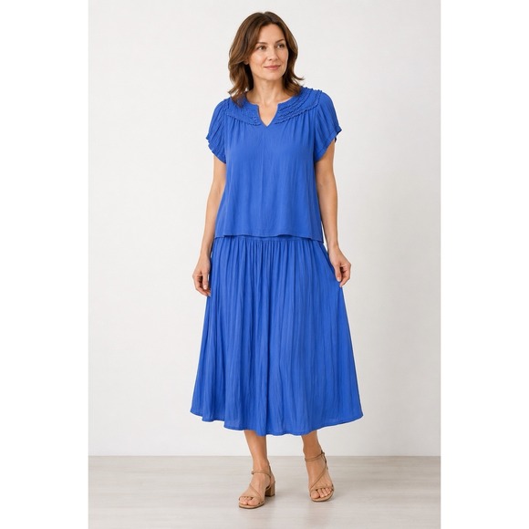 Chico's Dresses & Skirts - Chico's Blue Crinkle Pleated Top & Skirt Set Boho Cottagecore 2 Piece Large